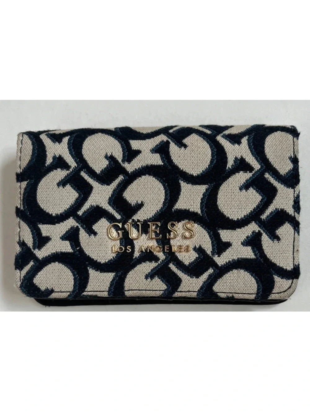 GUESS Los Angeles Monogram Women's Slim Wallet Clutch Black/Beige Elegant 5.5”